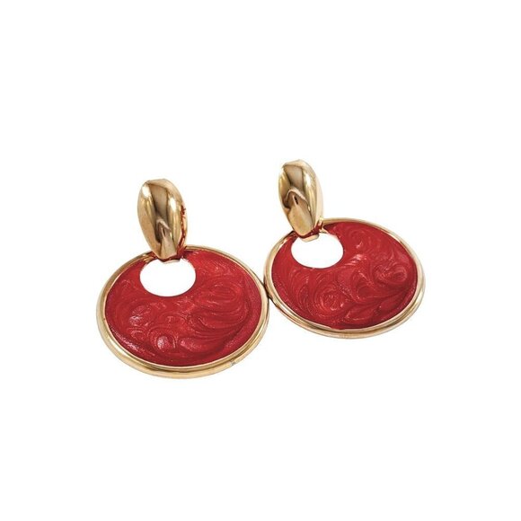 Vintage Enameled Swirls Door Knocker Pierced Earrings - Picture 1 of 8